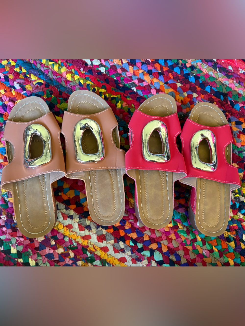 2 SETS OF SANDALS WITH SILVER TONED GEOMETRIC BUCKLE